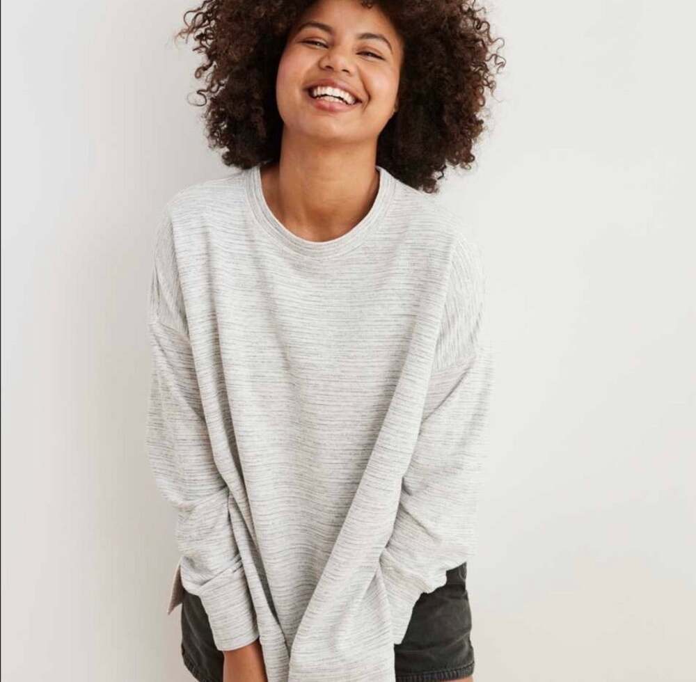 Aerie Summer Desert Oversized Tunic Sweatshirt Small Marled Heather Gray